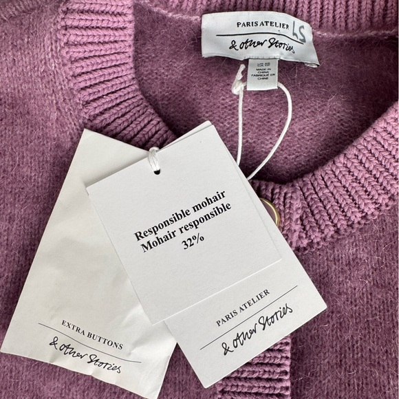 Paris Atelier & Other Stories Size XS Lavender Button-Up Cardigan Mohair - Picture 7 of 14
